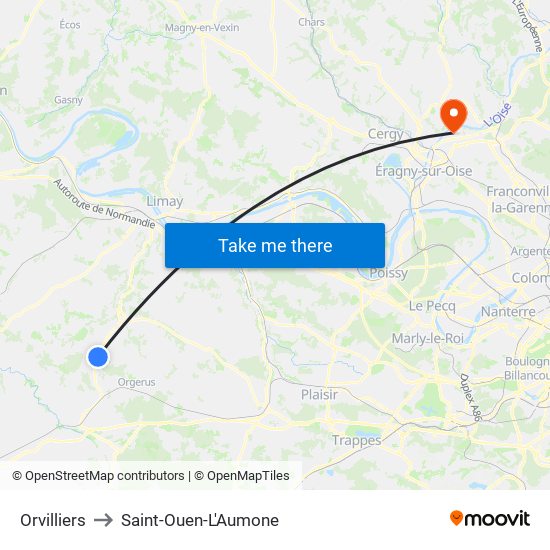Orvilliers to Saint-Ouen-L'Aumone map