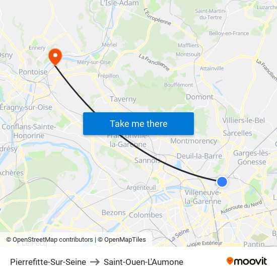 Pierrefitte-Sur-Seine to Saint-Ouen-L'Aumone map