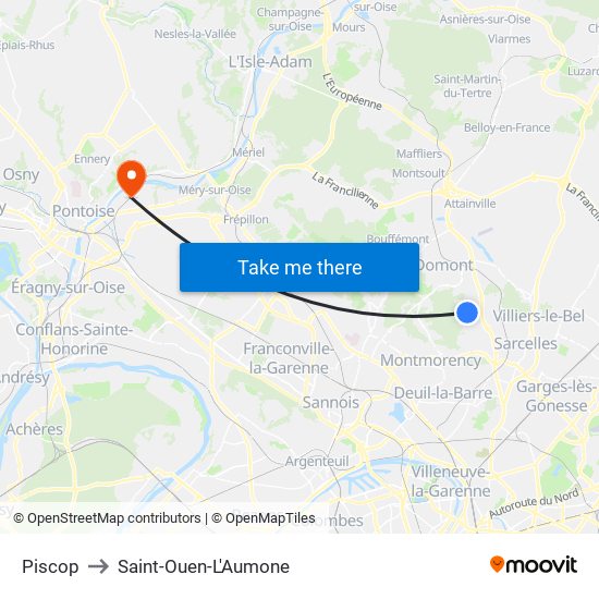 Piscop to Saint-Ouen-L'Aumone map