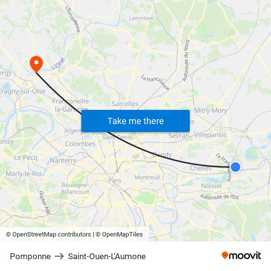 Pomponne to Saint-Ouen-L'Aumone map