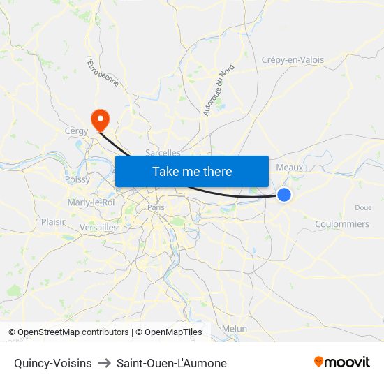 Quincy-Voisins to Saint-Ouen-L'Aumone map