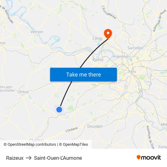 Raizeux to Saint-Ouen-L'Aumone map