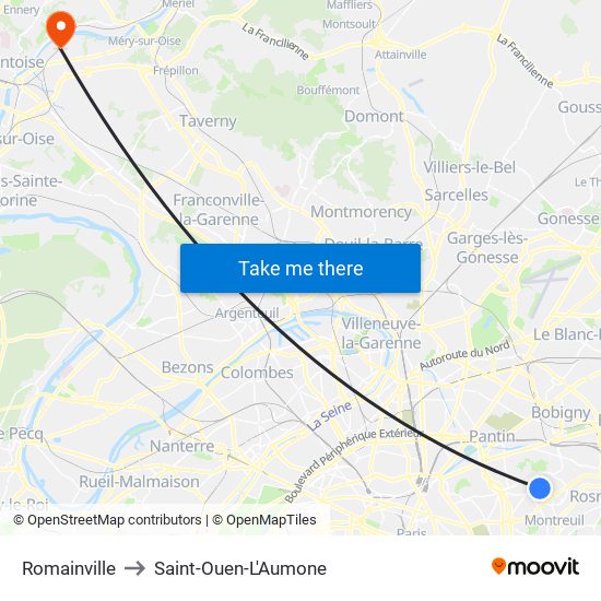 Romainville to Saint-Ouen-L'Aumone map