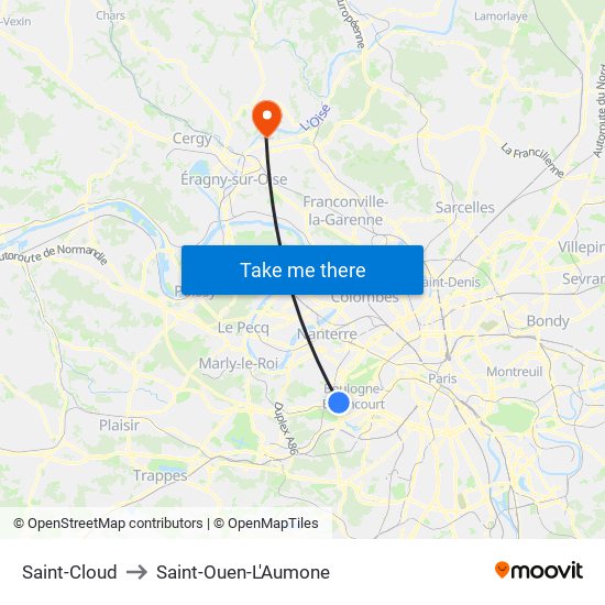 Saint-Cloud to Saint-Ouen-L'Aumone map