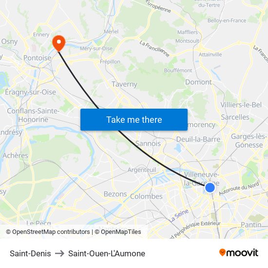 Saint-Denis to Saint-Ouen-L'Aumone map
