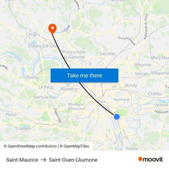 Saint-Maurice to Saint-Ouen-L'Aumone map