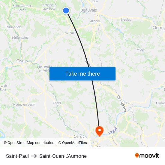 Saint-Paul to Saint-Ouen-L'Aumone map