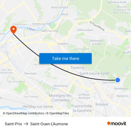 Saint-Prix to Saint-Ouen-L'Aumone map