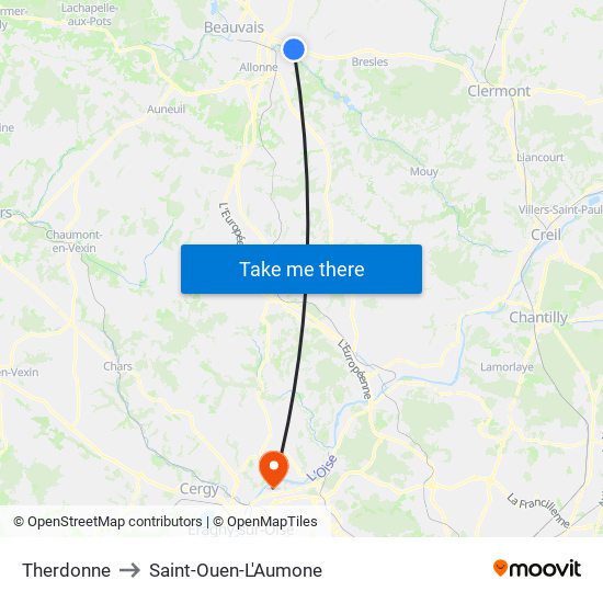 Therdonne to Saint-Ouen-L'Aumone map
