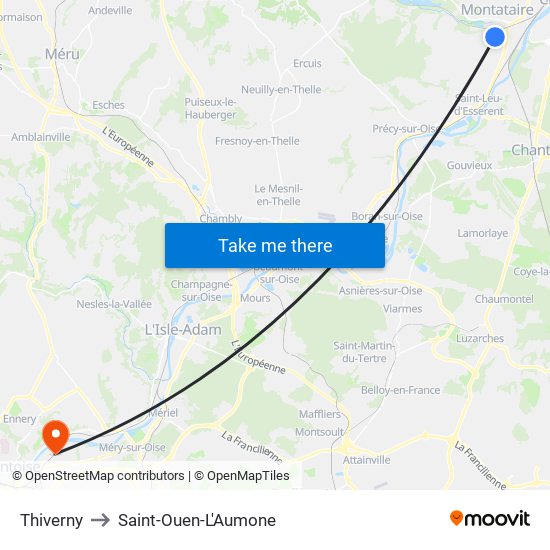 Thiverny to Saint-Ouen-L'Aumone map