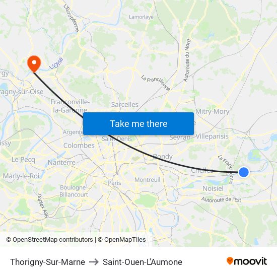 Thorigny-Sur-Marne to Saint-Ouen-L'Aumone map