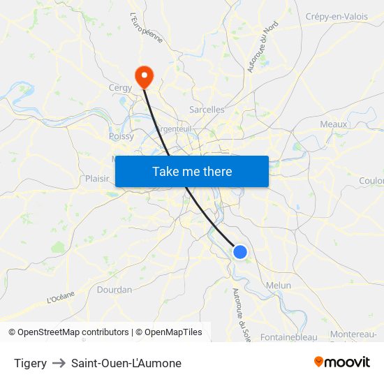 Tigery to Saint-Ouen-L'Aumone map