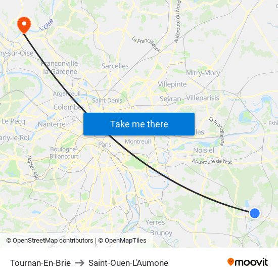 Tournan-En-Brie to Saint-Ouen-L'Aumone map