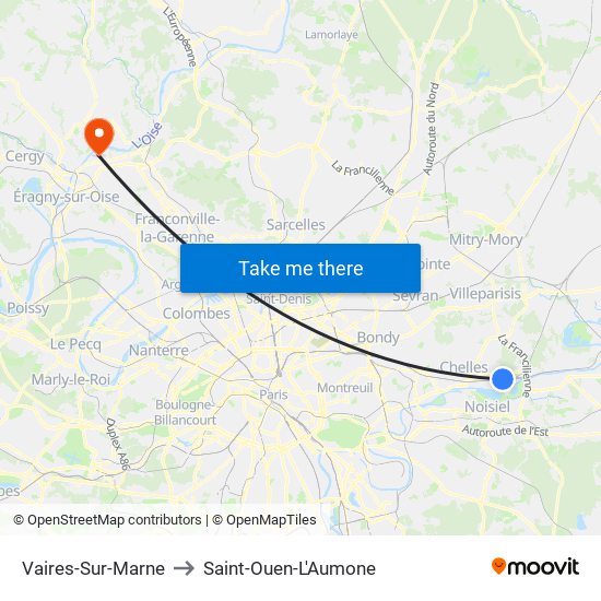 Vaires-Sur-Marne to Saint-Ouen-L'Aumone map