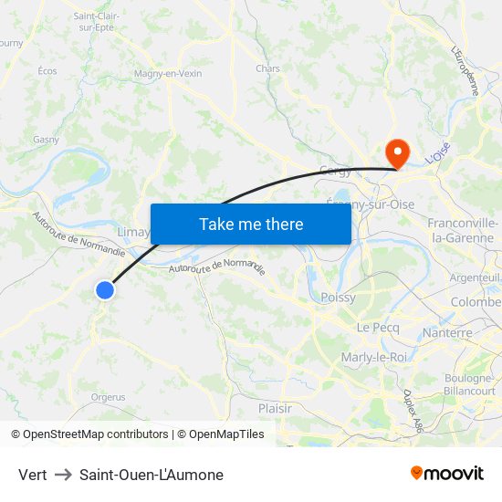 Vert to Saint-Ouen-L'Aumone map