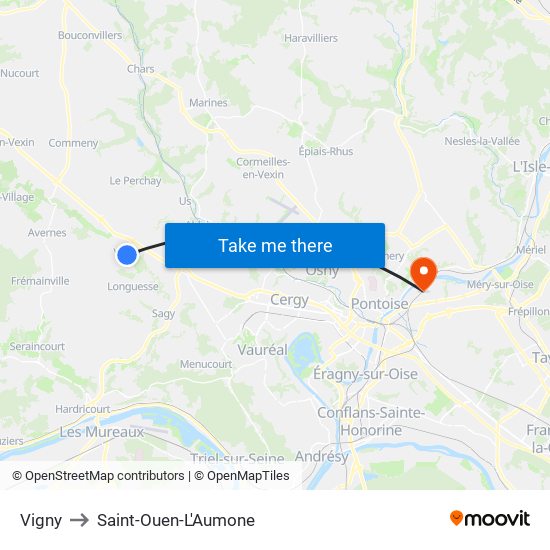 Vigny to Saint-Ouen-L'Aumone map