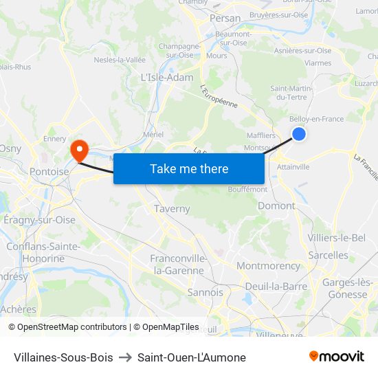 Villaines-Sous-Bois to Saint-Ouen-L'Aumone map