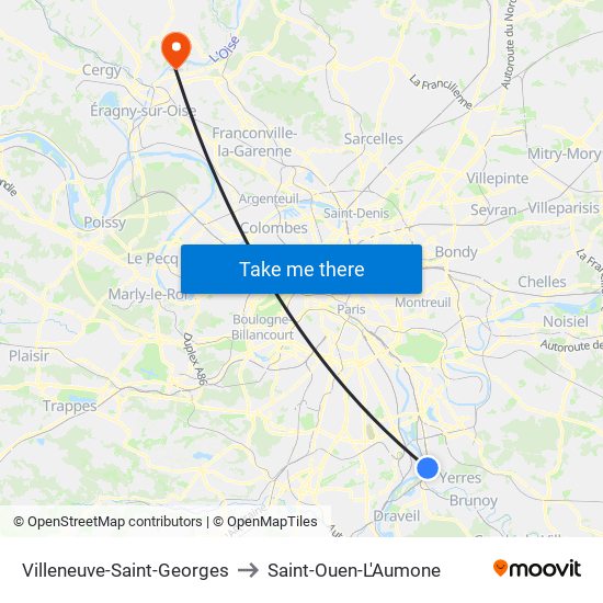 Villeneuve-Saint-Georges to Saint-Ouen-L'Aumone map