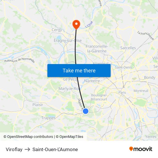 Viroflay to Saint-Ouen-L'Aumone map
