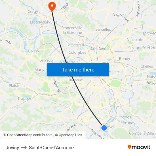 Juvisy to Saint-Ouen-L'Aumone map