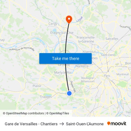 Gare de Versailles - Chantiers to Saint-Ouen-L'Aumone map