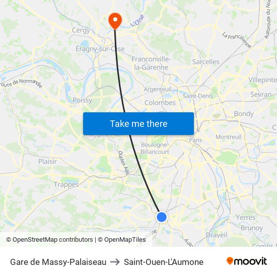 Gare de Massy-Palaiseau to Saint-Ouen-L'Aumone map
