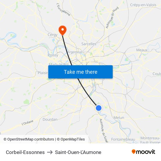 Corbeil-Essonnes to Saint-Ouen-L'Aumone map