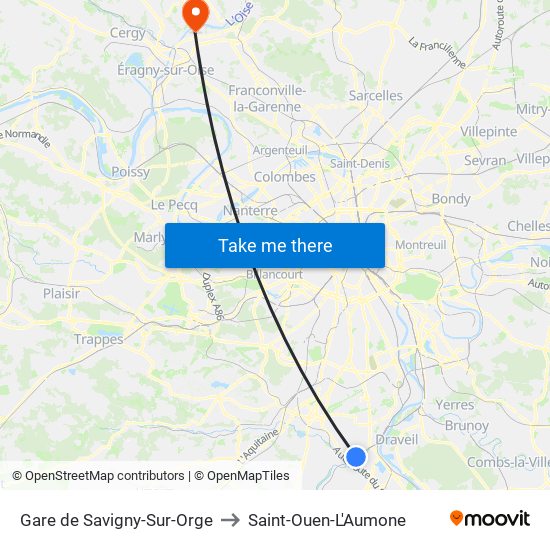 Gare de Savigny-Sur-Orge to Saint-Ouen-L'Aumone map