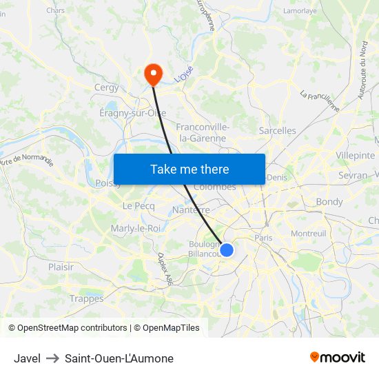 Javel to Saint-Ouen-L'Aumone map