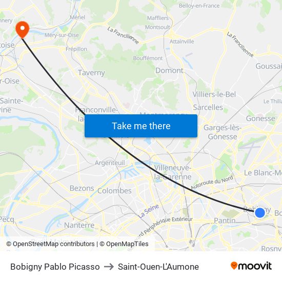 Bobigny Pablo Picasso to Saint-Ouen-L'Aumone map