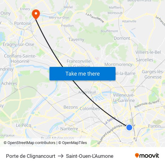 Porte de Clignancourt to Saint-Ouen-L'Aumone map