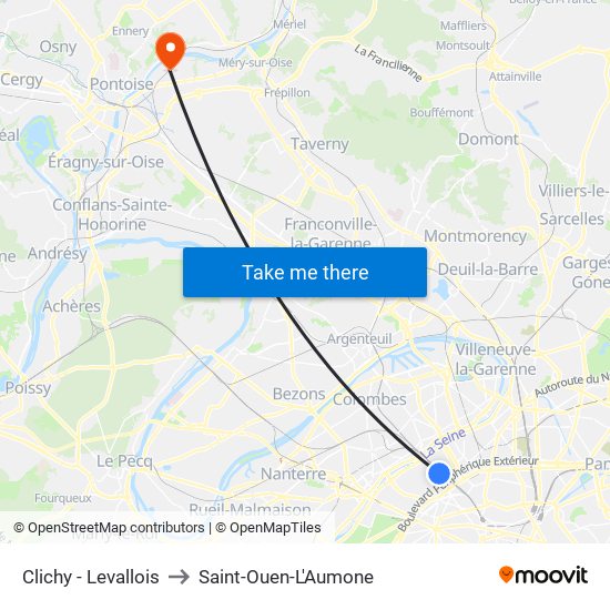 Clichy - Levallois to Saint-Ouen-L'Aumone map