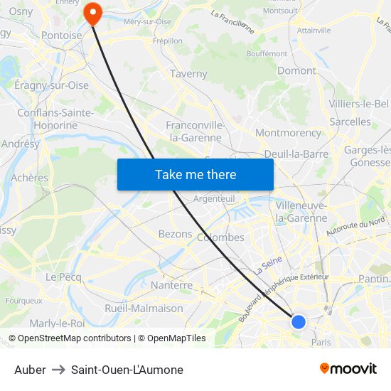 Auber to Saint-Ouen-L'Aumone map