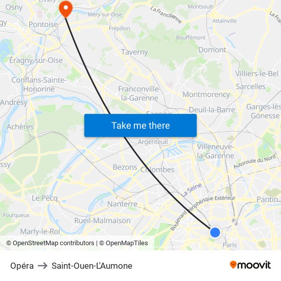 Opéra to Saint-Ouen-L'Aumone map