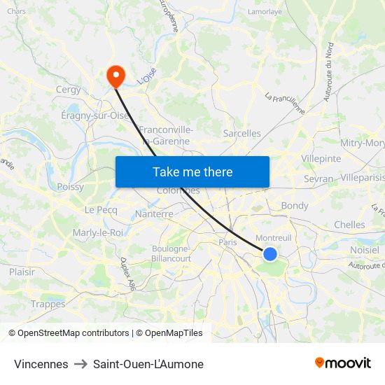 Vincennes to Saint-Ouen-L'Aumone map