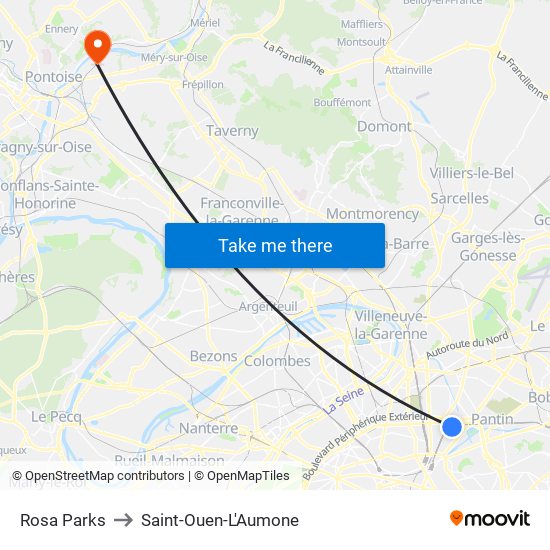 Rosa Parks to Saint-Ouen-L'Aumone map