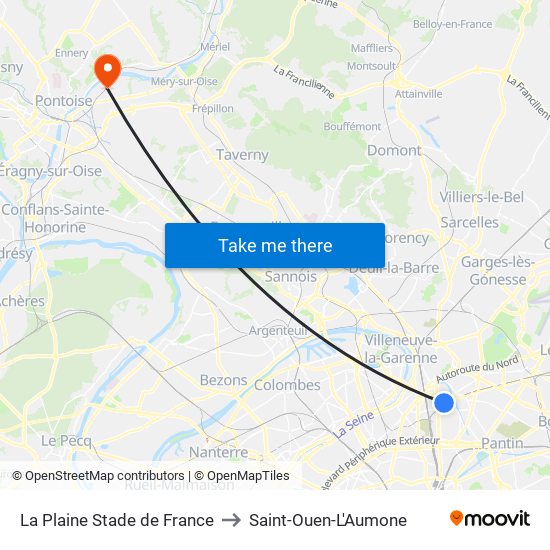 La Plaine Stade de France to Saint-Ouen-L'Aumone map
