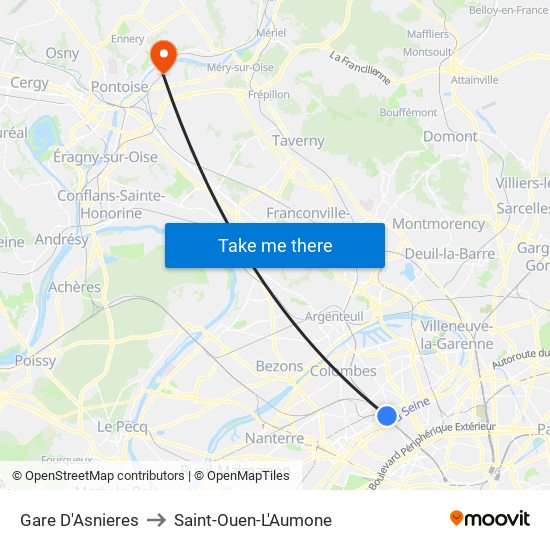 Gare D'Asnieres to Saint-Ouen-L'Aumone map