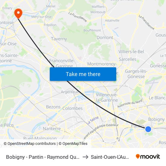 Bobigny - Pantin - Raymond Queneau to Saint-Ouen-L'Aumone map