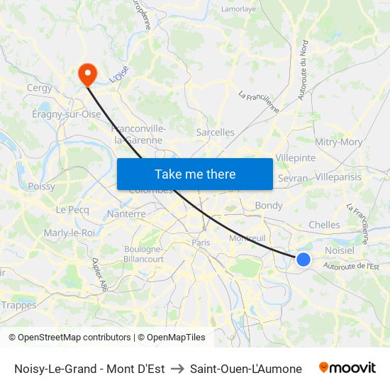 Noisy-Le-Grand - Mont D'Est to Saint-Ouen-L'Aumone map