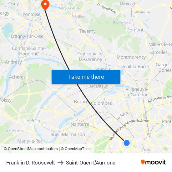 Franklin D. Roosevelt to Saint-Ouen-L'Aumone map