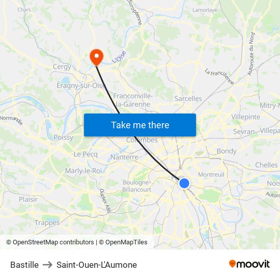 Bastille to Saint-Ouen-L'Aumone map