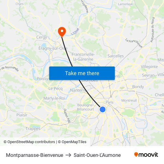 Montparnasse-Bienvenue to Saint-Ouen-L'Aumone map