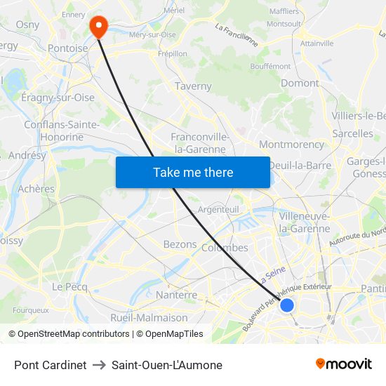 Pont Cardinet to Saint-Ouen-L'Aumone map