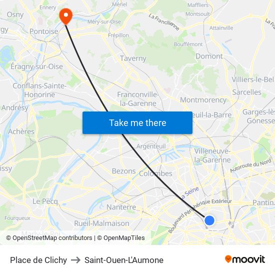 Place de Clichy to Saint-Ouen-L'Aumone map