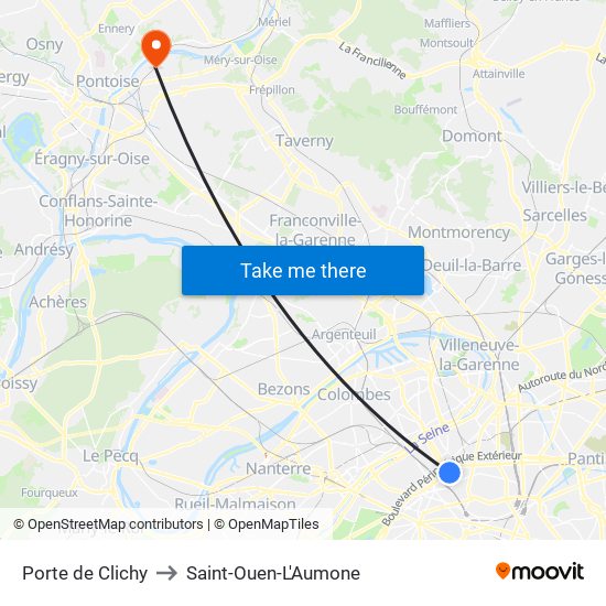 Porte de Clichy to Saint-Ouen-L'Aumone map