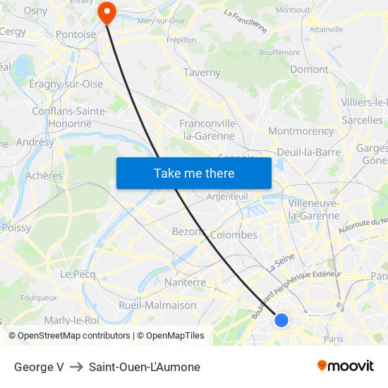 George V to Saint-Ouen-L'Aumone map