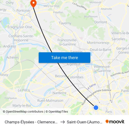Champs-Élysées - Clemenceau to Saint-Ouen-L'Aumone map