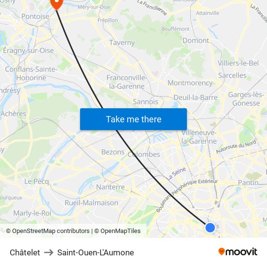 Châtelet to Saint-Ouen-L'Aumone map