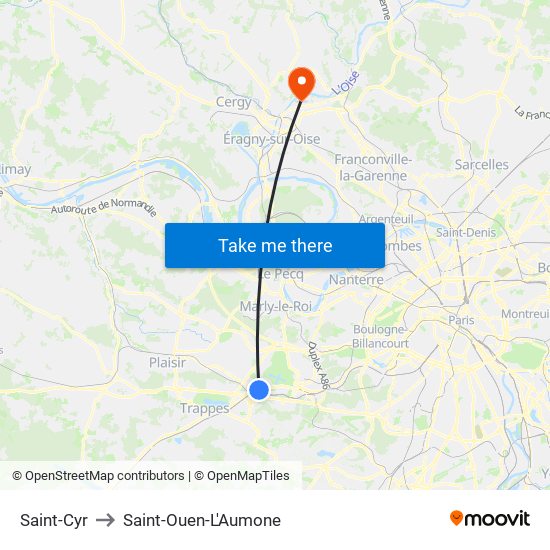 Saint-Cyr to Saint-Ouen-L'Aumone map